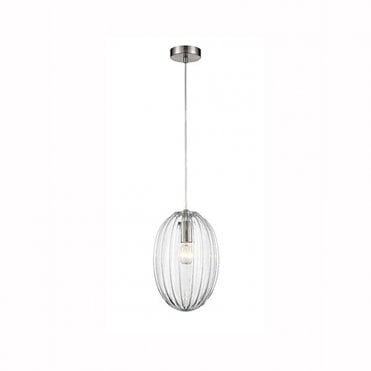 Almond Satin Nickel Pendant with Ribbed Glass