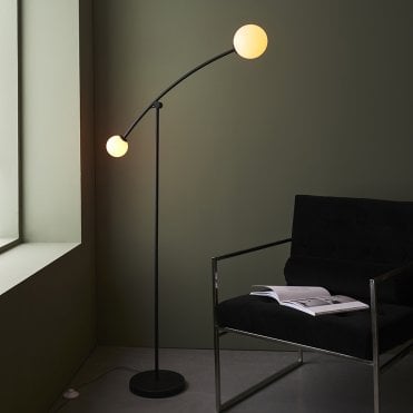 Black Floor Lamp with 2 Opal Shades