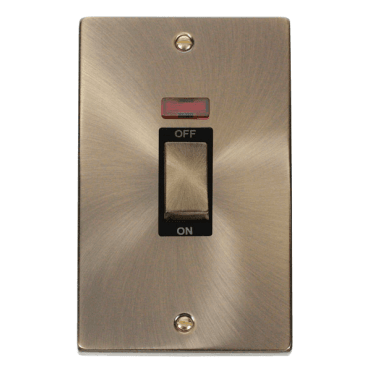 Antique Brass 2 Gang Vertical Switch with Neon
