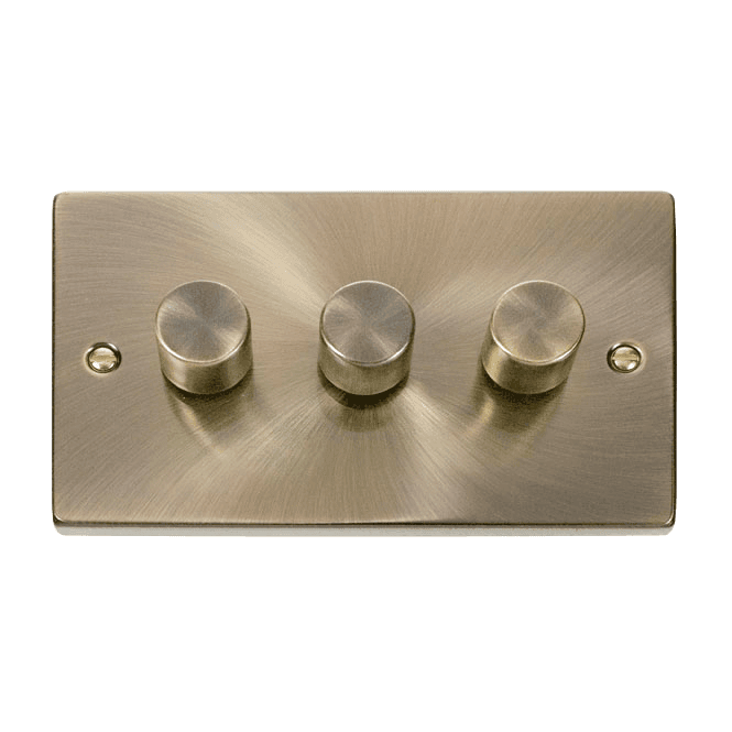 Click Scolmore Antique Brass 3 Gang 2 Way Dimmer Switch