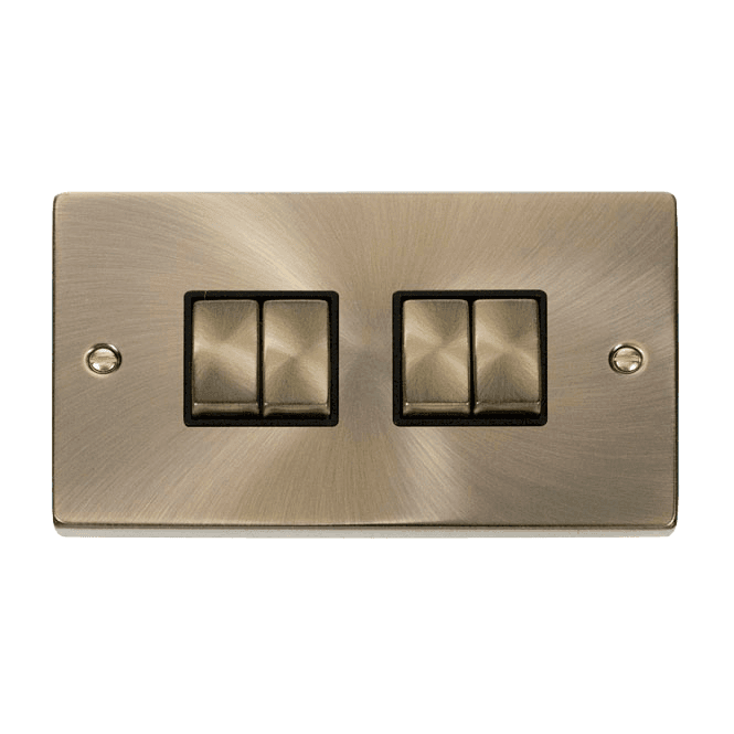 Click Scolmore Antique Brass 4 Gang 2 Way Switch