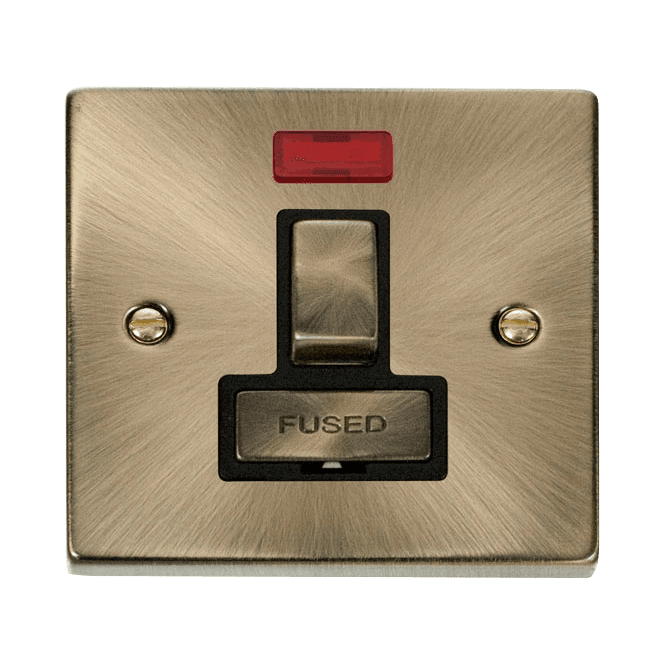 Click Scolmore Antique Brass FCU Switch with Neon