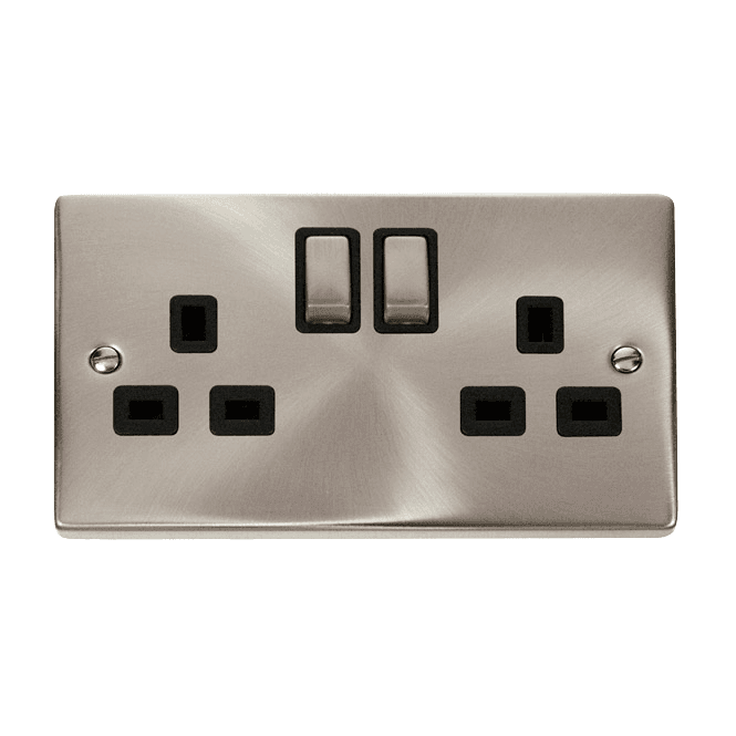 Click Scolmore Satin Chrome 2 Gang Socket