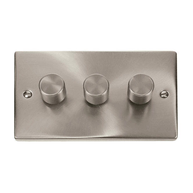 Click Scolmore Satin Chrome 3 Gang 2 Way Dimmer Switch