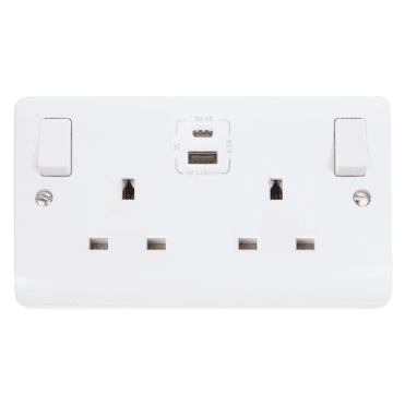 White 2 Gang Socket with Twin Type A & C USB