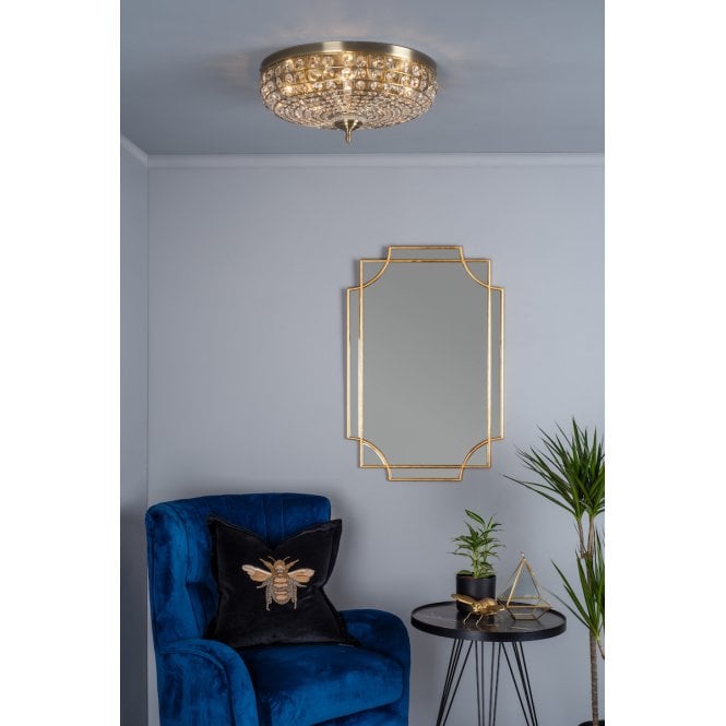 där lighting Asmara 5 Light Flush Antique Brass Crystal