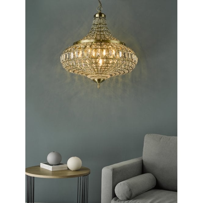 där lighting Asmara 6 Light Pendant Antique Brass Crystal