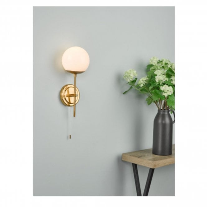 där lighting Bombazine Wall Light Natural Brass Opal Glass