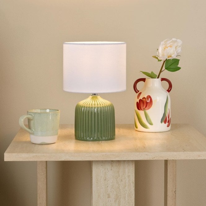 där lighting Gigi Green Twin Pack Table Lamps C/W Shade