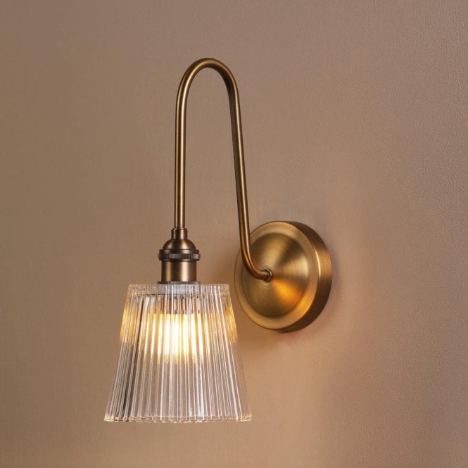 där lighting Hadano Antique Bronze Tall Wall Light C/W Glass Shade