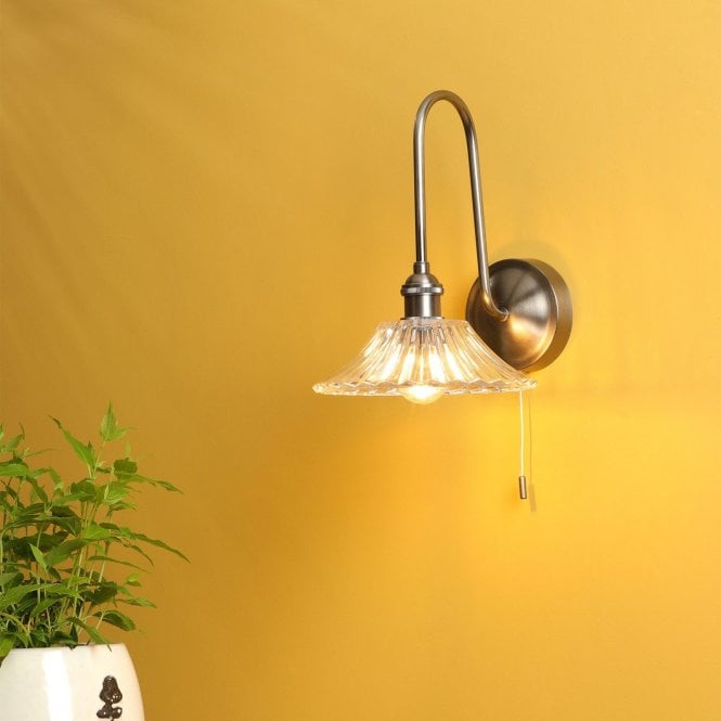 där lighting Hadano Antique Chrome Curved Arm Wall Light
