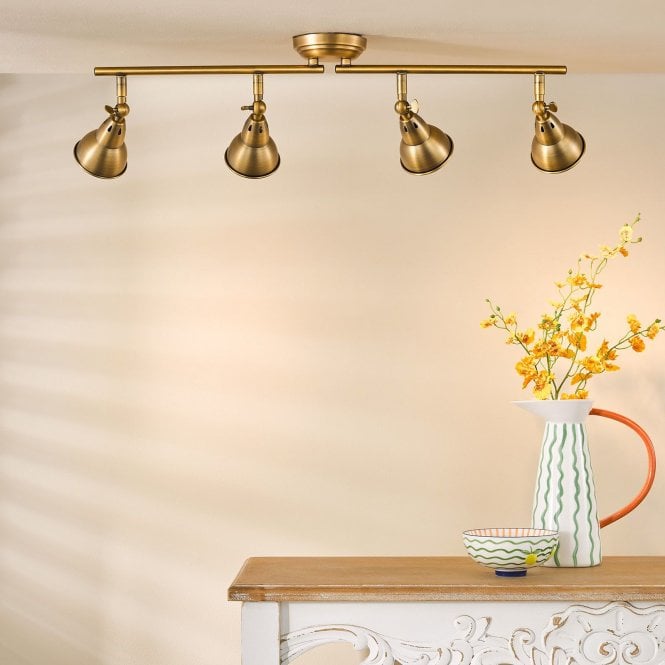 där lighting Nataniel 4 Light Aged Brass Spotlight Bar