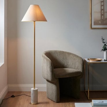 Ellie Aged Brass Floor Lamp C/W Fabric Shade