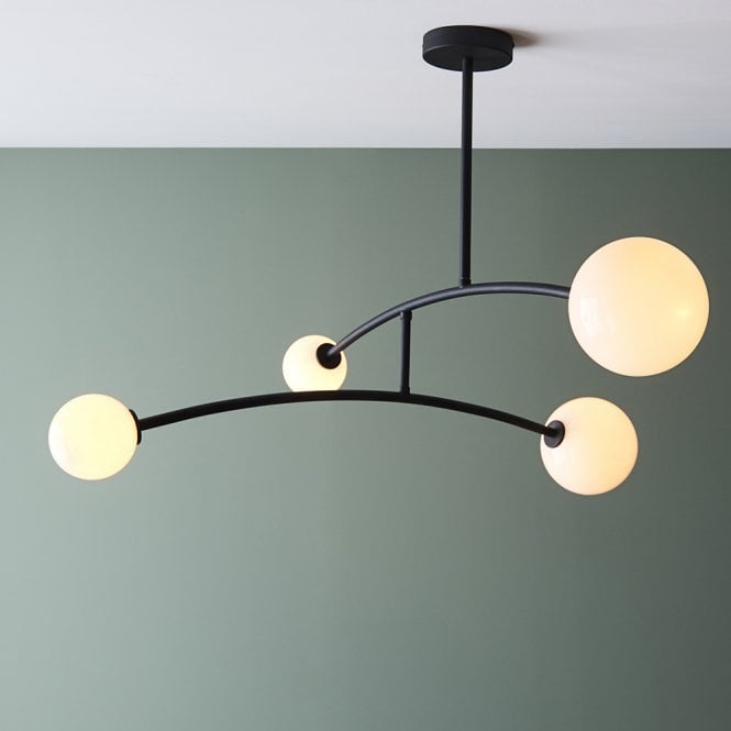 Endon Lighting Balance Black Ceiling Fitting with 4 Opal Shades