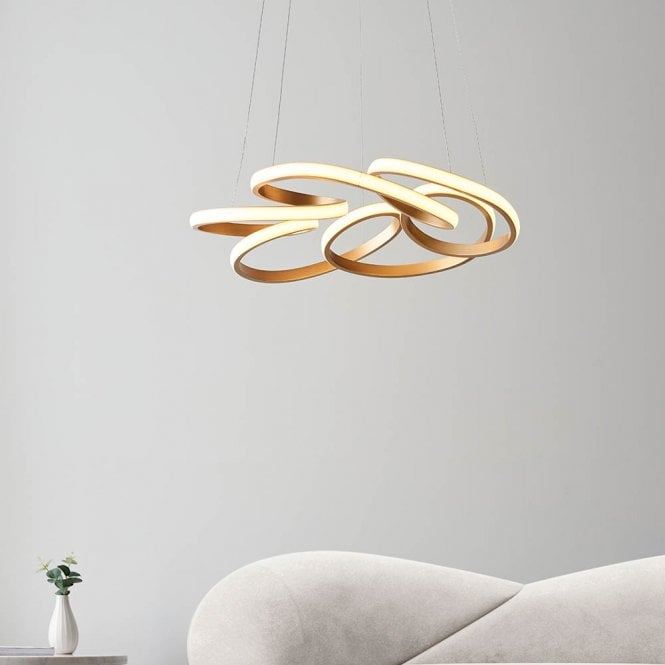 Endon Lighting Kirana Multi Spiral Satin Gold LED Pendant