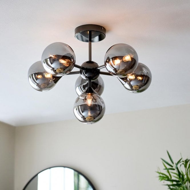 Endon Lighting Oscar 6 Light Black Semi Flush