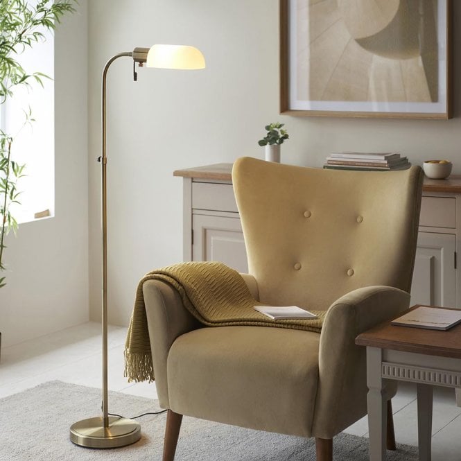 Endon Lighting Pharmacy Antique Brass Floor Lamp with Opal Shade