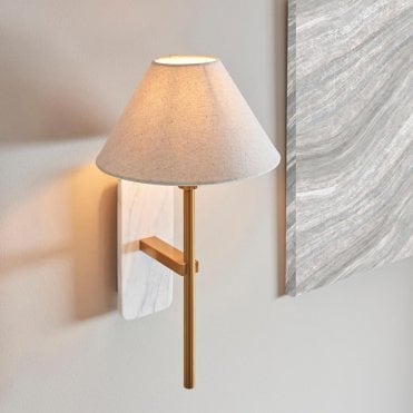 Faro White Volakas Marble Wall Light C/W Shade