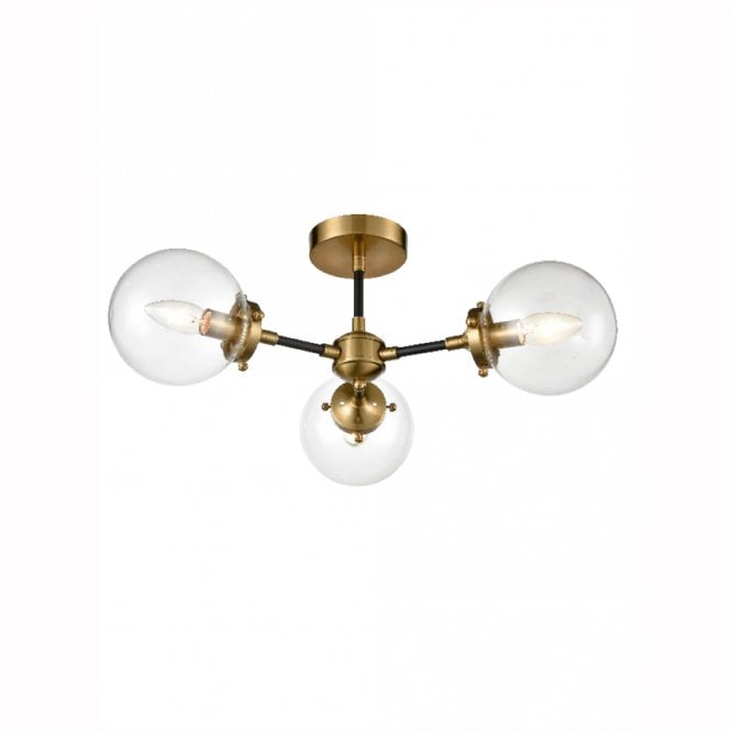 franklite Attraction Semi Flush Fitting in Antique Gold & Matt Black