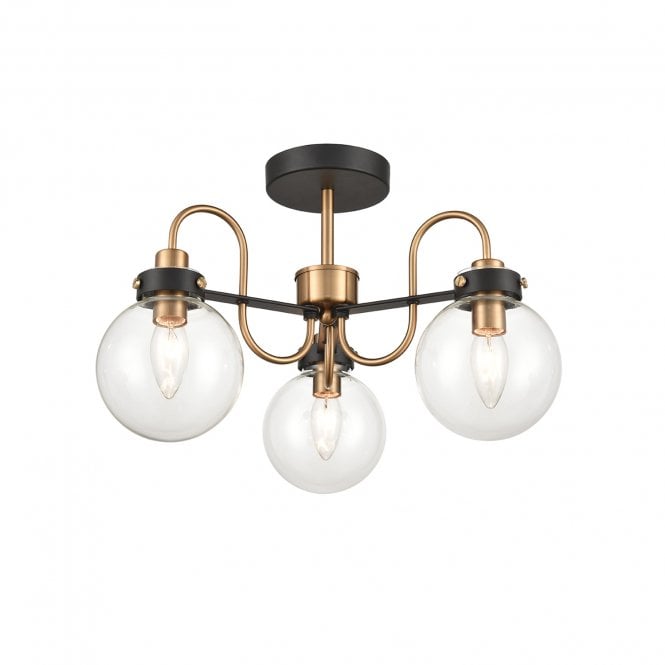 franklite Equinox Semi Flush Matt Black & Antique Gold