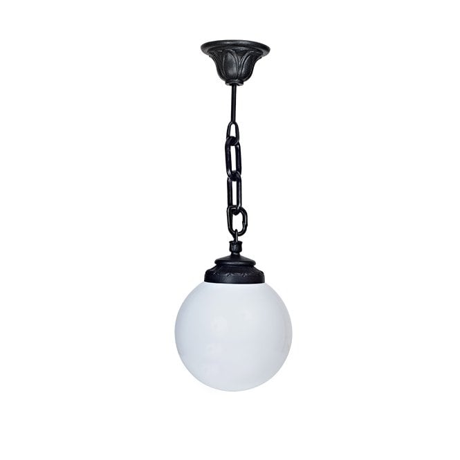 Fumagalli Sichem G250 E27 Black Hanging Outdoor Lantern with Opal Globe
