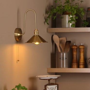 Hadano Brass Curved Arm Wall Light