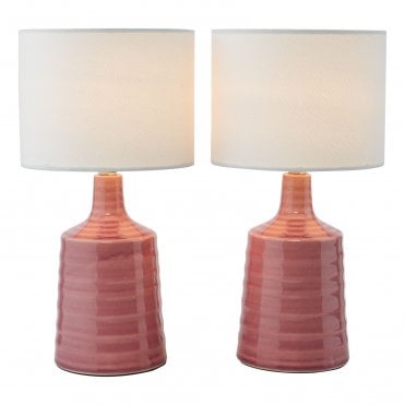 Inci Twin Pack Pink Table Lamp C/W Shade