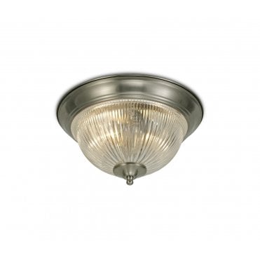 IP44 2 Light E14 Flush Ceiling Light with Ribbed Glass