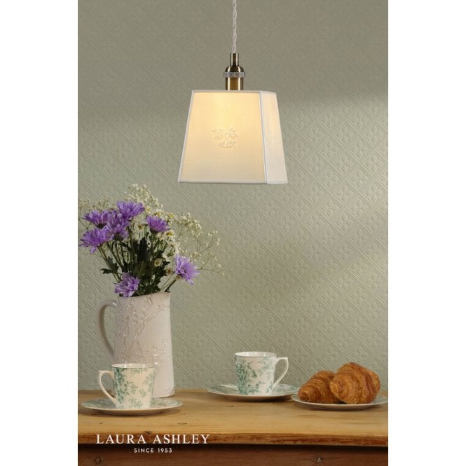 Laura Ashley Porcelain Square Cream & Brass Single Pendant