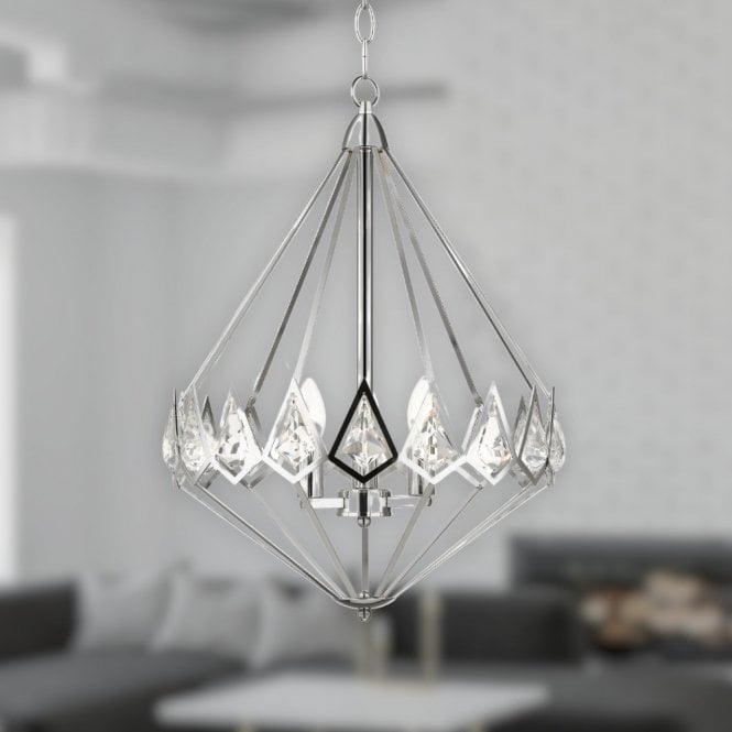 Magnalux Paragon E27 3 Light Crystal Pendant Polished Chrome