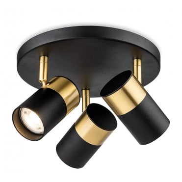 Roma 3 Light Spot in Black & Brass