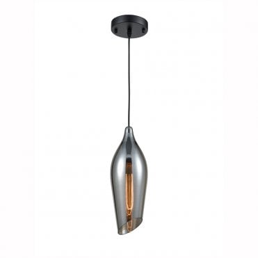 Taper Pendant in Matt Black & Glass 145mm