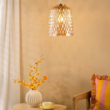 Varius Brass & Amber Glass Pendant